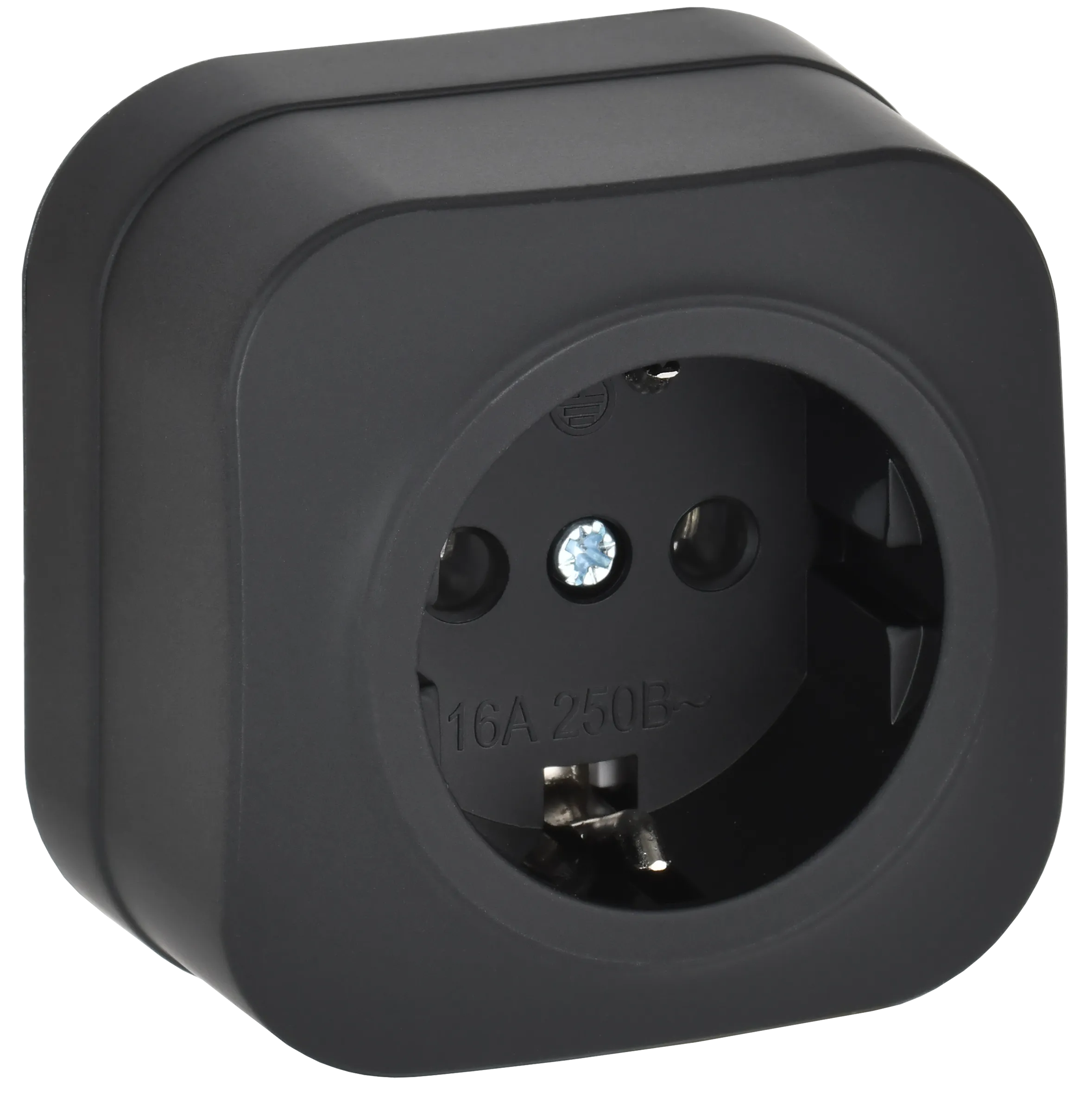 GLORY Розетка 1-местная для открытой установки с заземлением без защитных шторок 16А РС20-3-ХЧм черный матовый IEK ERH11-K02M-16