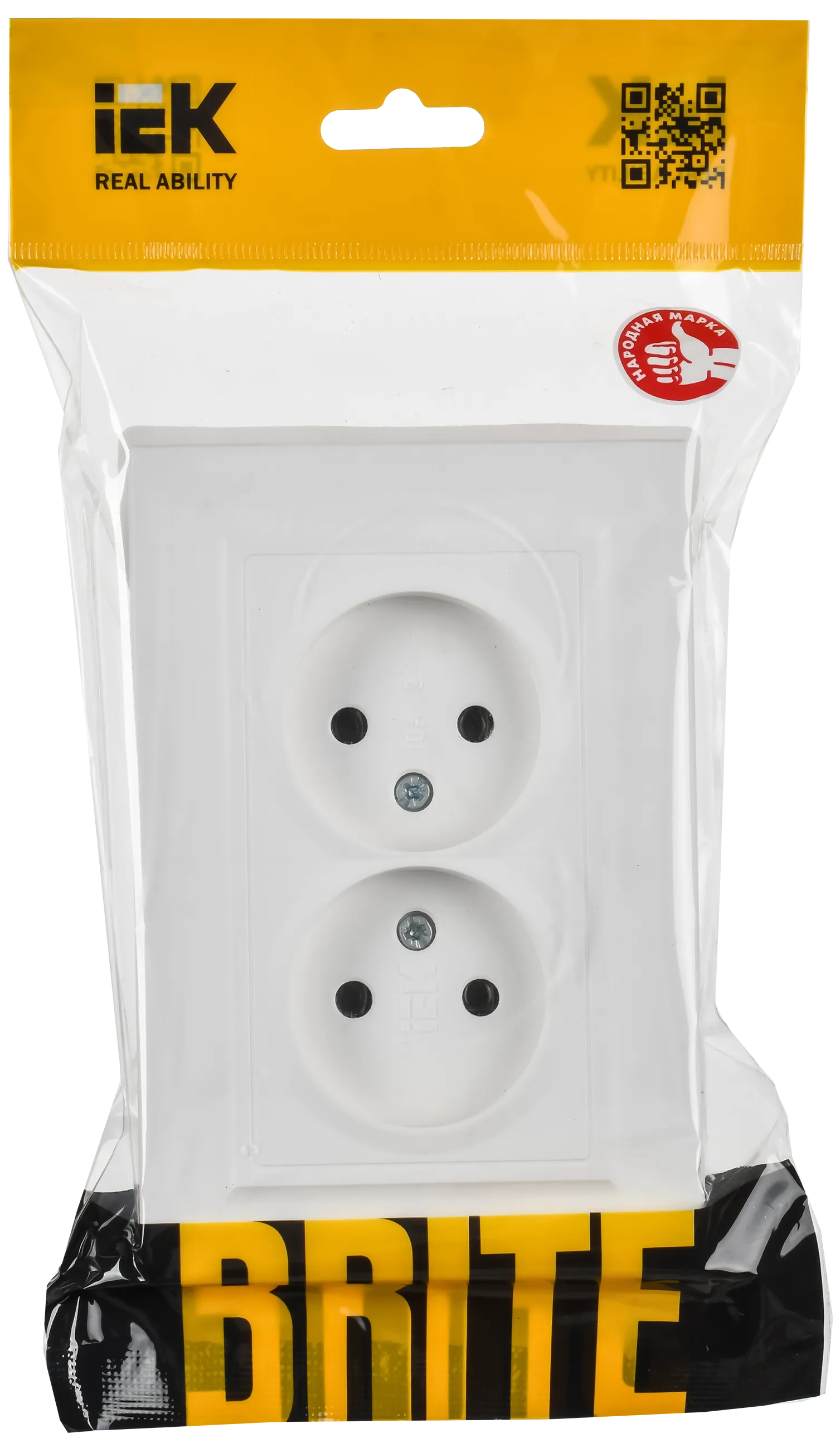 BRITE Розетка 2-местная без заземления без защитных шторок 10А в сборе РС12-2-БрАБ арктический белый IEK - Фото 2