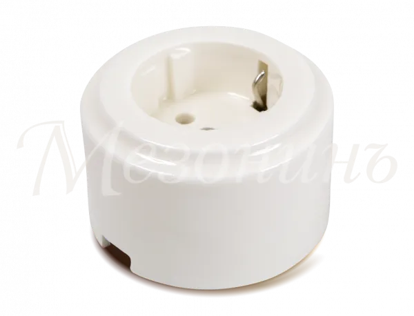 Розетка ретро фарфоровая, двухполюсная, с заземляющим контактом, коллекция "CILINDRO" , цвет - белый