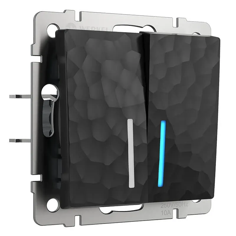 Выключатель двухклавишный с подсветкой (hammer черный) Werkel