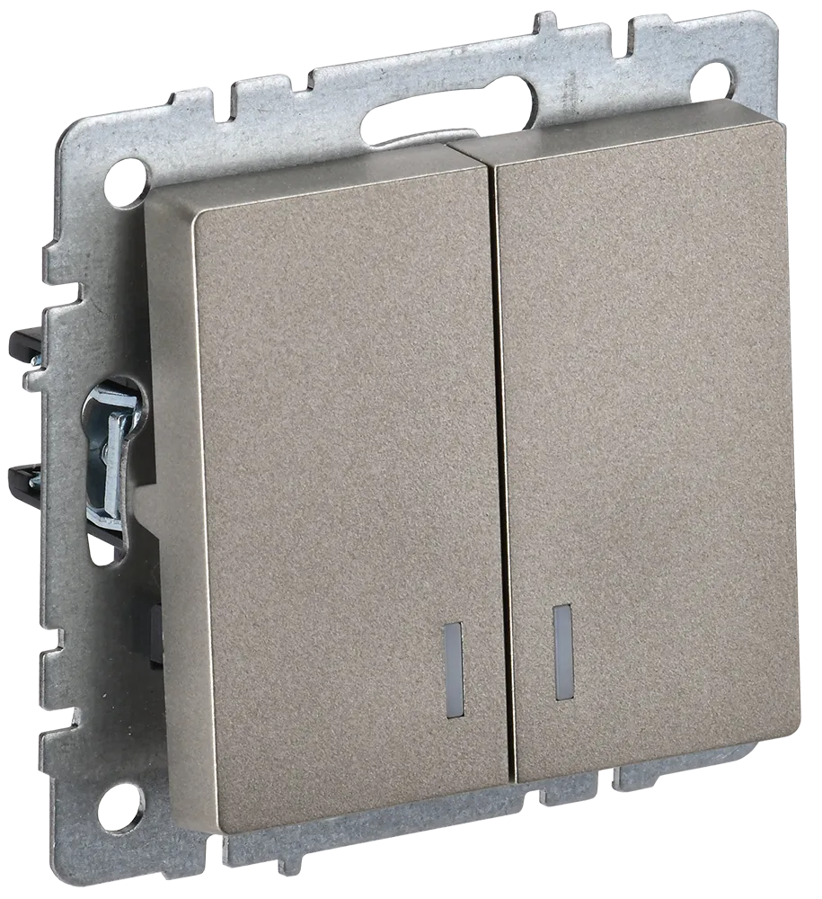 BRITE Выключатель 2-клавишный с индикацией 10А ВС10-2-1-БрШ шампань IEK BR-V20-1-10-K37