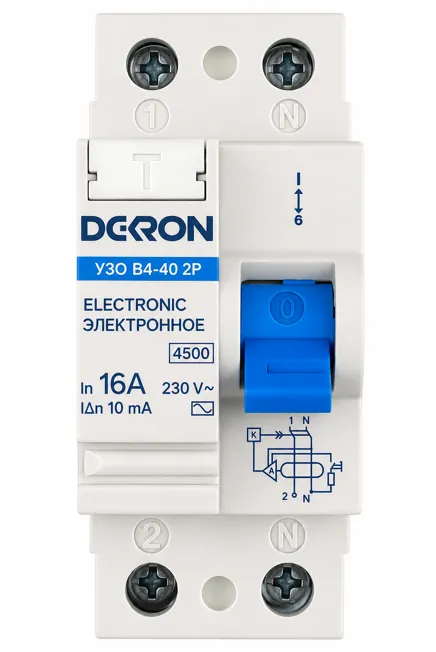 Устройства защитного отключения УЗО ВД-40 2P 16А/10мА тип АС 4,5кА DEKRON rcd40-2-16-10AC-dek