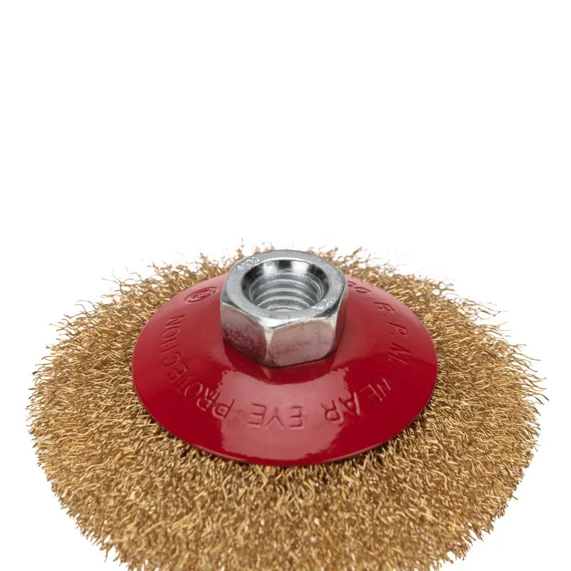 Щетка коническая для УШМ, витая латунированная проволока, 100мм, М14 KRANZ - Фото 4