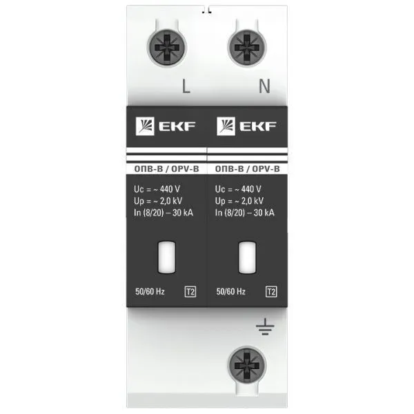 Ограничитель импульсных напряжений ОПВ-B/2P In 30кА 440В с сигн. EKF - Фото 2