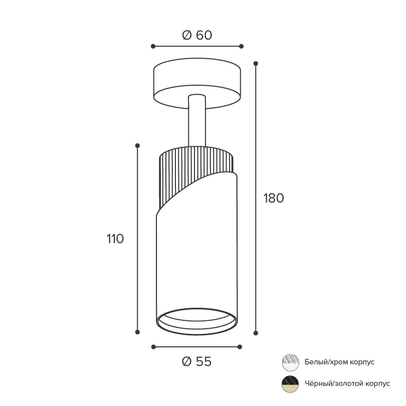 Накладной светильник WOLTA WSL-GU10/S06WCH IP20 под лампу GU10 Белый/хром DOLCE D60x180 1/50 - Фото 2