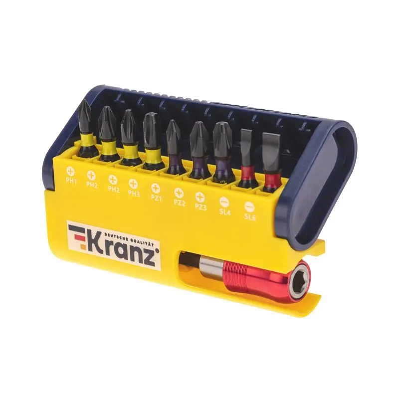 Набор бит с магнитным держателем, пластиковый кейс, 10 шт KRANZ KR-92-0466