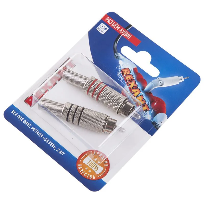 Разъем аудио/видео, штекер RCA, винт, серебро, 2 шт. REXANT - Фото 2