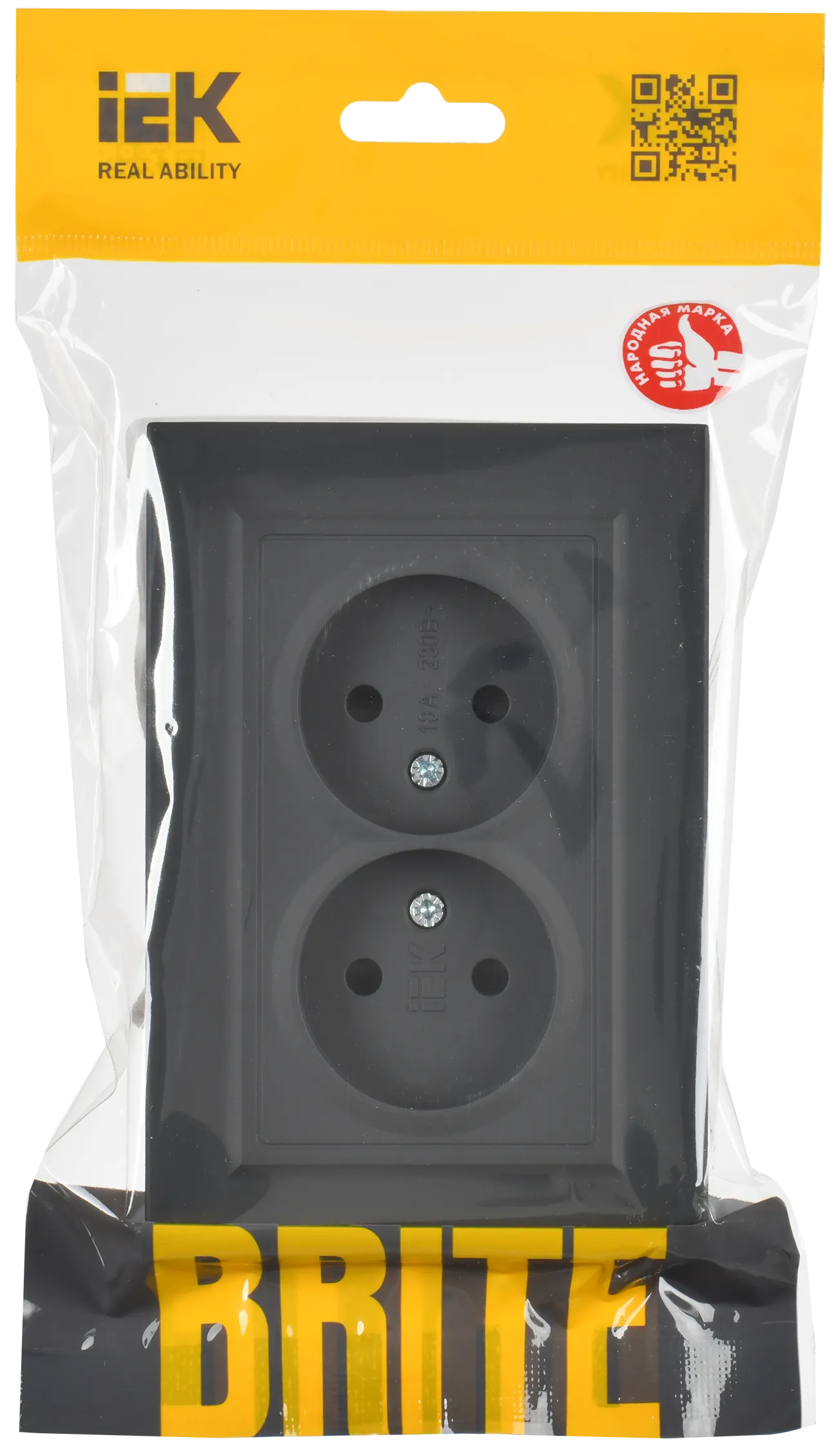 BRITE Розетка 2-местная без заземления без защитных шторок 10А в сборе РС12-2-БрГ графит IEK - Фото 2