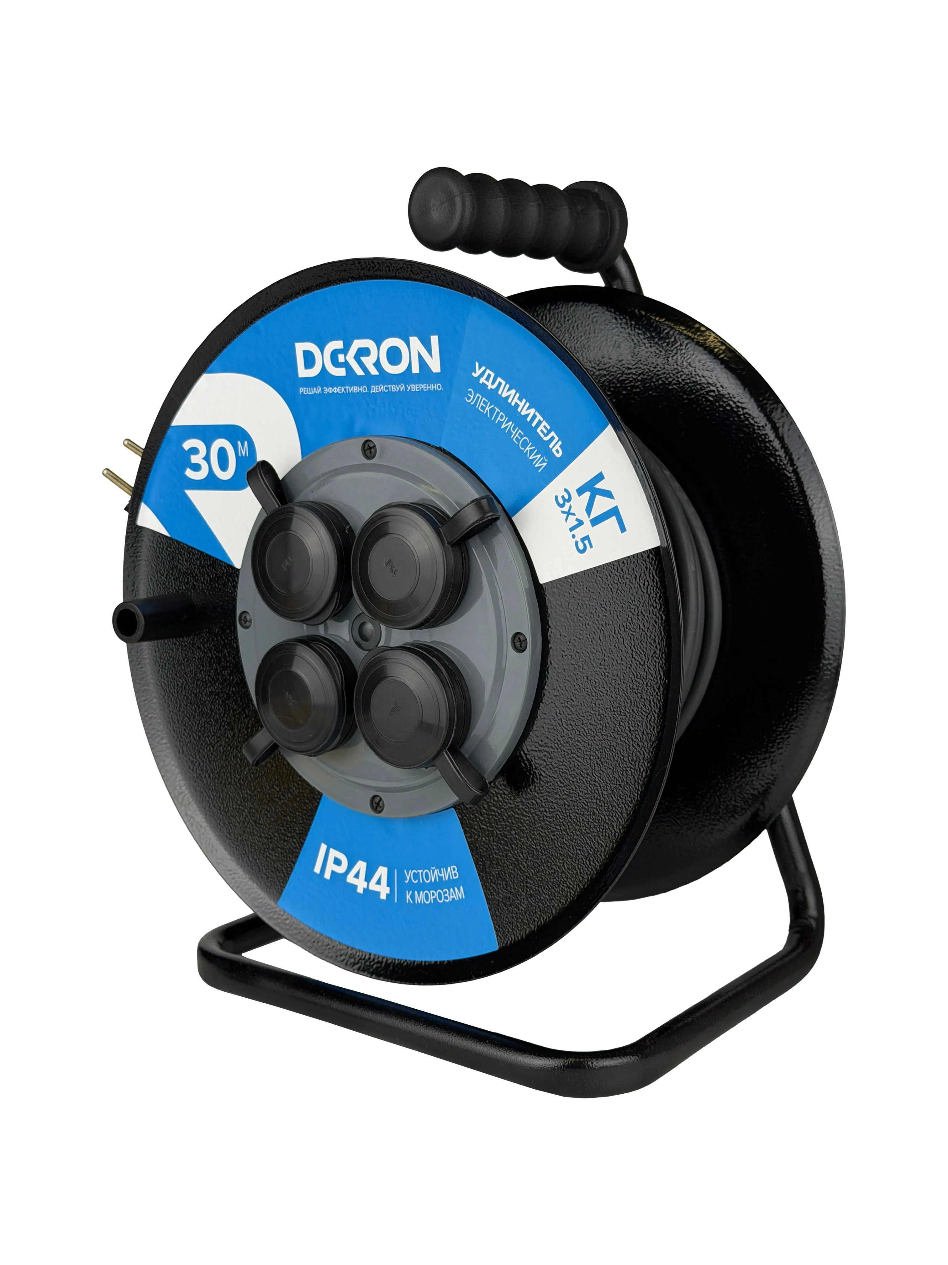 Удлинитель УКМ-44 силовой на катушке 4 гн. КГ-ХЛ 3х1,5 30м IP44 (катушка металл) 16А 3500Вт - Фото 2