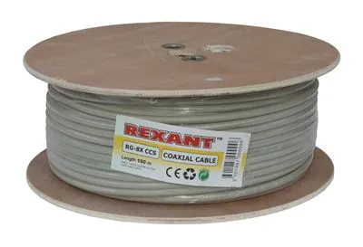 Кабель коаксиальный RG-8X, 50 Ом, CCS/Al/Al, 75%, 100м, INDOOR, серый REXANT - Фото 2