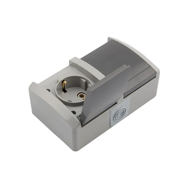 Блок горизонтальный 2 розетки INDUSTRIAL IP54 с/з, о/у, серый KRANZ - Фото 4