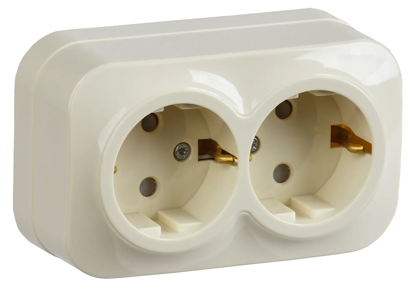 GLORY Розетка 2-местная для открытой установки с заземлением с защитными шторками 16А РСш22-3-ХК кремовый IEK ERH24-K33-16