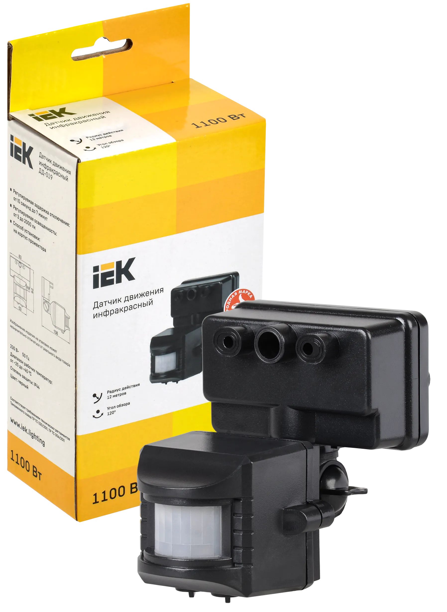 Датчик движения ДД-019 1100Вт 120град 12м IP44 черный IEK - Фото 3
