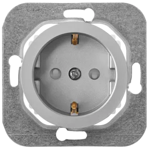 Розетка штепсельная со шторками с заземляющим контактом скрытой установки РС16-1406 серебро 11590BY