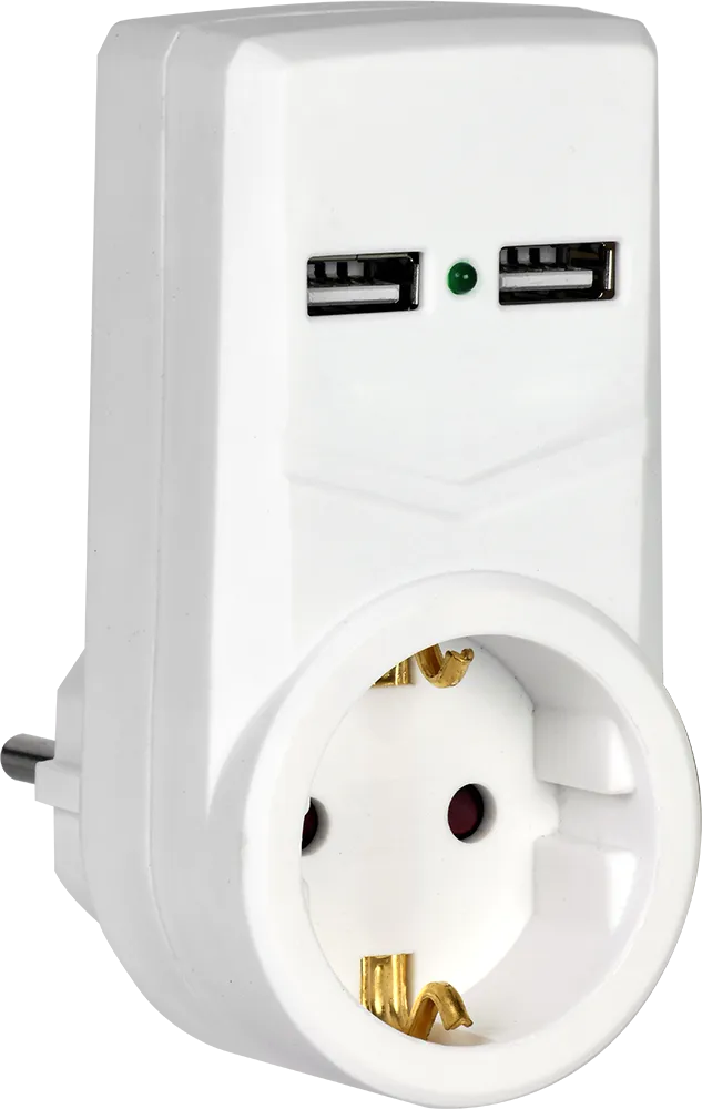 Адаптер Т-01/01 1 место с заземлением 16А 2хUSB 2,1A белый IEK