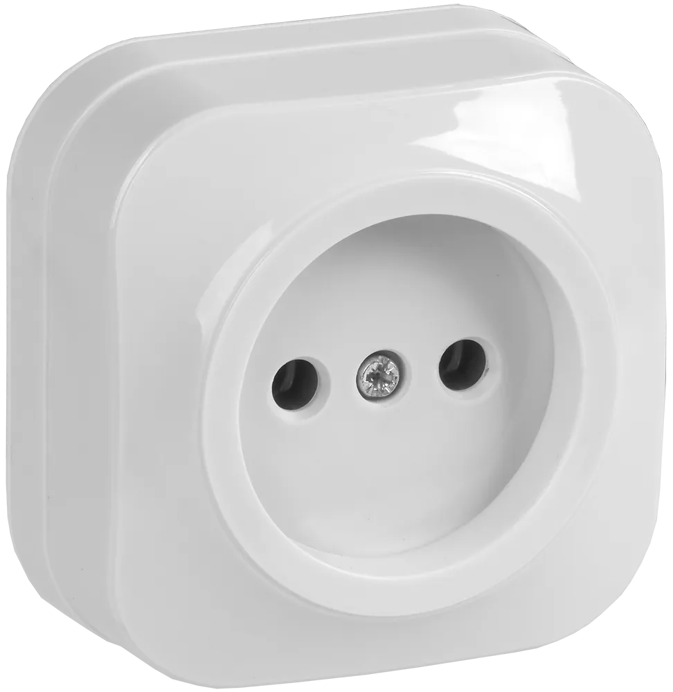 GLORY Розетка 1-местная для открытой установки без заземления без защитных шторок 10А РС20-2-ХБ белый IEK