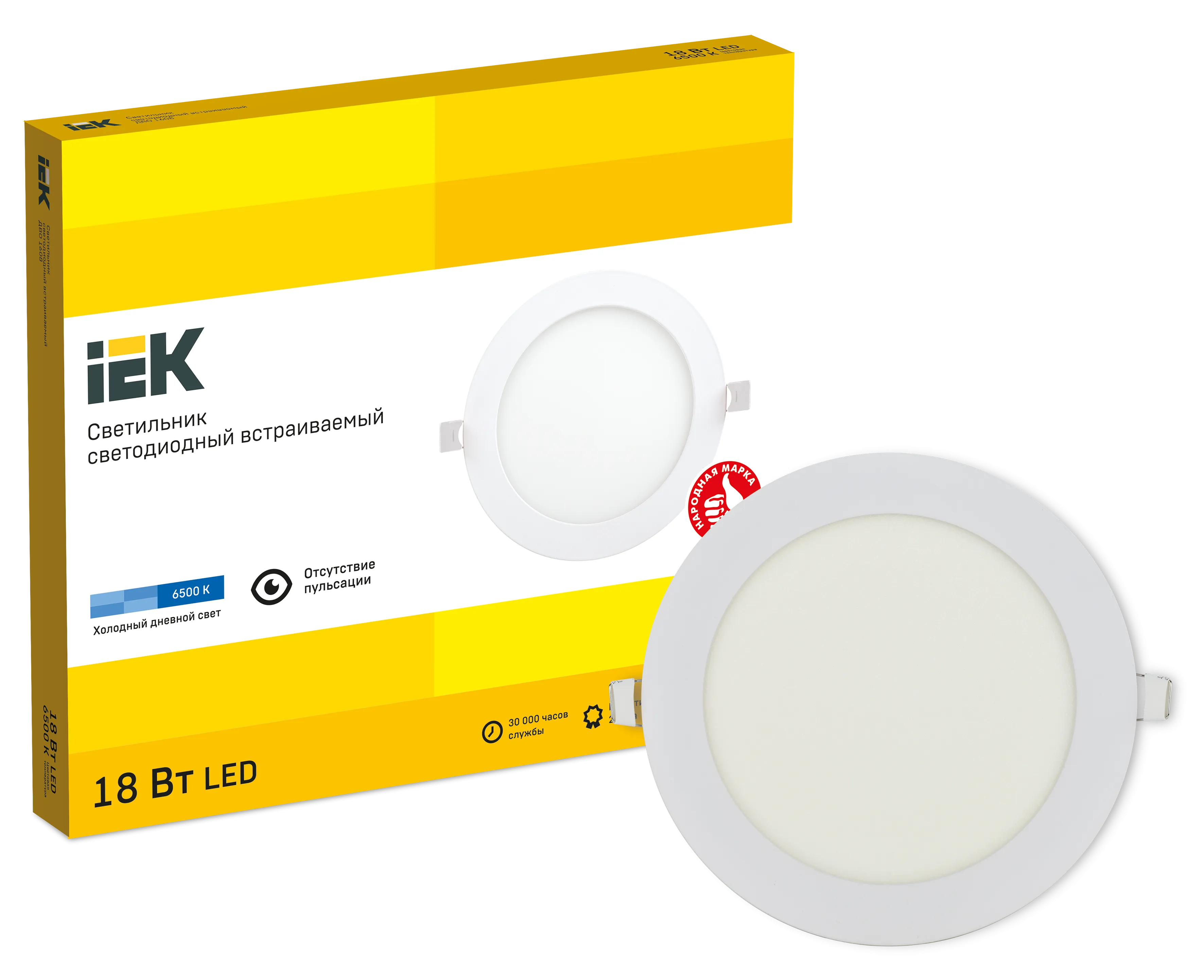 Светильник ДВО 1608 белый, круг LED 18Вт 6500 IP20 IEK - Фото 2