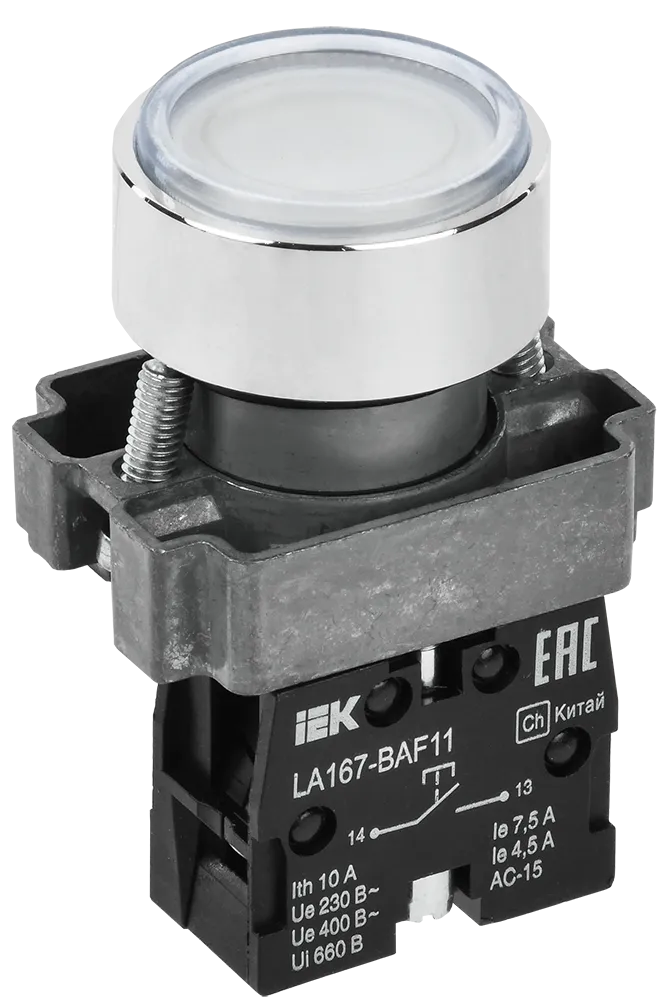 Кнопка управления LA167-BAF11 d=22мм 1з белая IEK