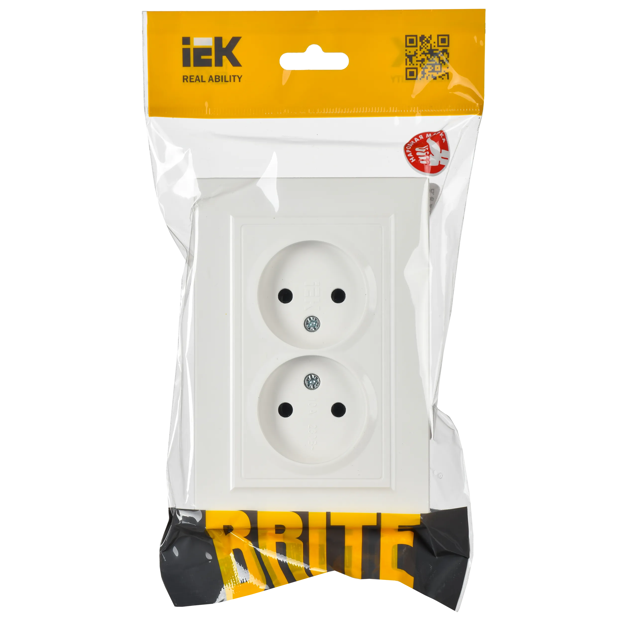 BRITE Розетка 2-местная без заземления без защитных шторок 10А в сборе РС12-2-БрБ белый IEK - Фото 2