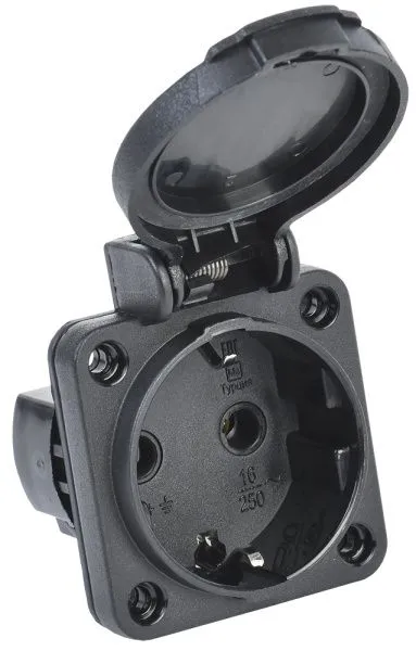 MAGNUM Розетка панельная SCHUKO РП14-3 с крышкой IP54 черный IEK 