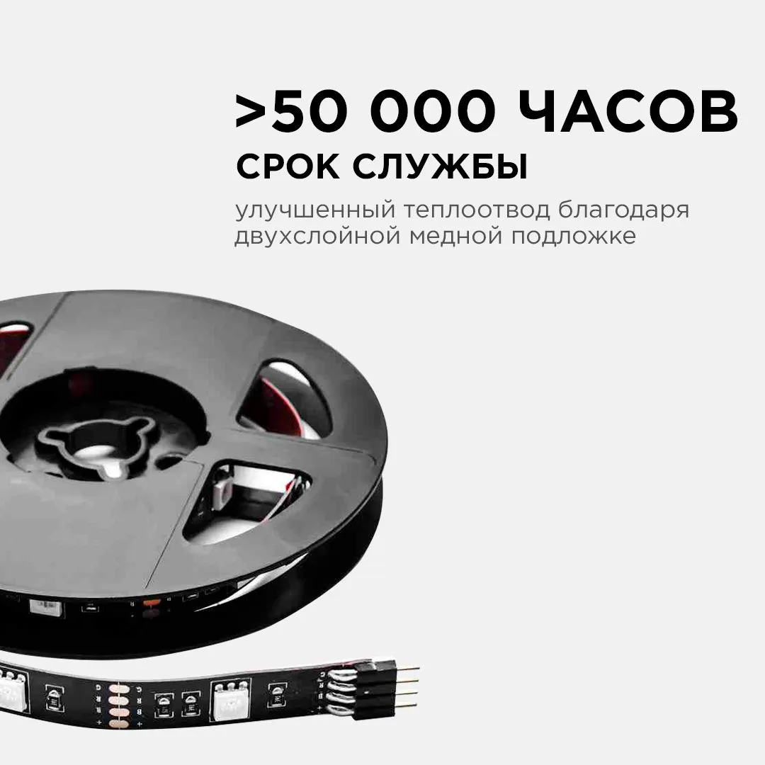 Комплект светодиодной ленты (ТВ подсветка) smd5050 30д/м 5В IP20 0,5м RGB Apeyron - Фото 3