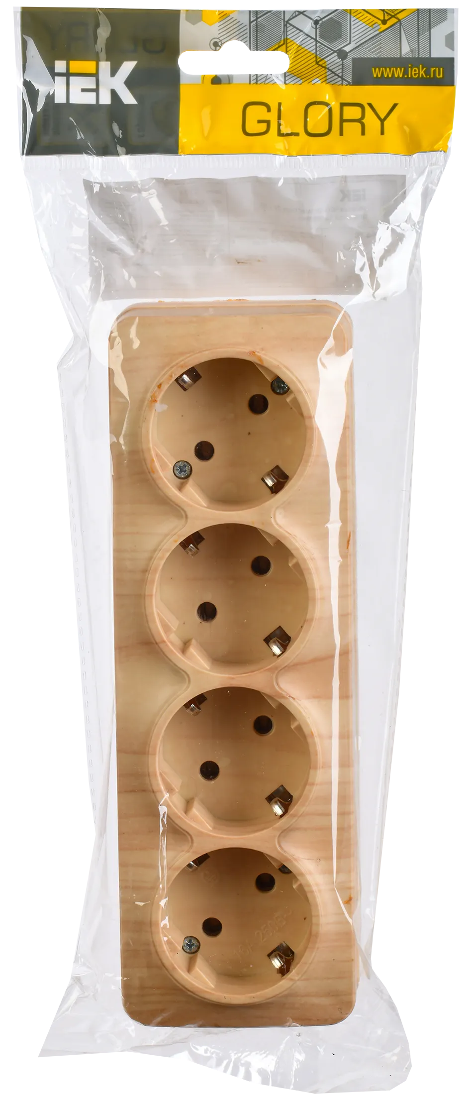 GLORY Розетка 4-местная для открытой установки с заземлением без защитных шторок 16А РС24-3-ХС сосна IEK - Фото 2
