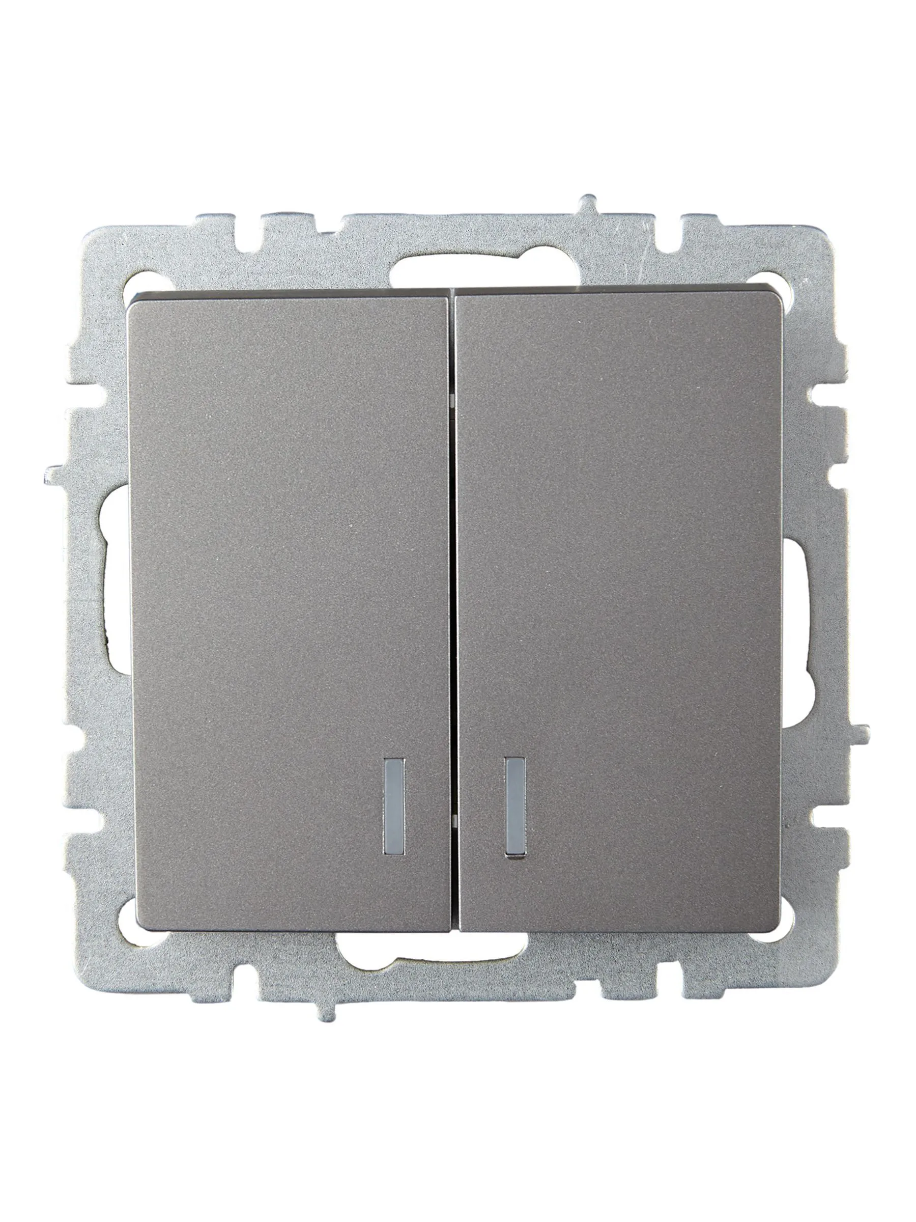 BRITE Выключатель 2-клавишный с индикацией 10А ВС10-2-1-БрС сталь IEK - Фото 7