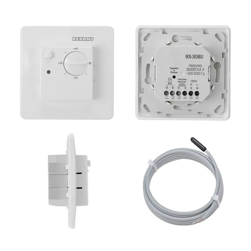Терморегулятор механический RX-308U белый (совместим с Schneider серии Unica) REXANT - Фото 2