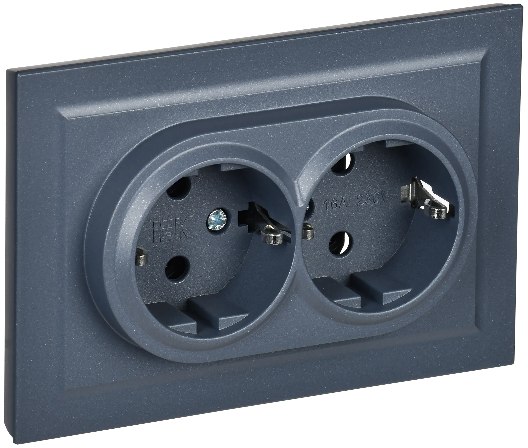 BRITE Розетка 2-местная с заземлением с защитными шторками 16А в сборе РСш12-3-БрМ маренго IEK BR-R24-16-K35-F