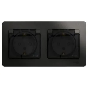 Розетка 2-м СП 2мод. Glossa 16А IP44 с заземл. защ. шторки в сборе антрацит SE GSL000747 485847