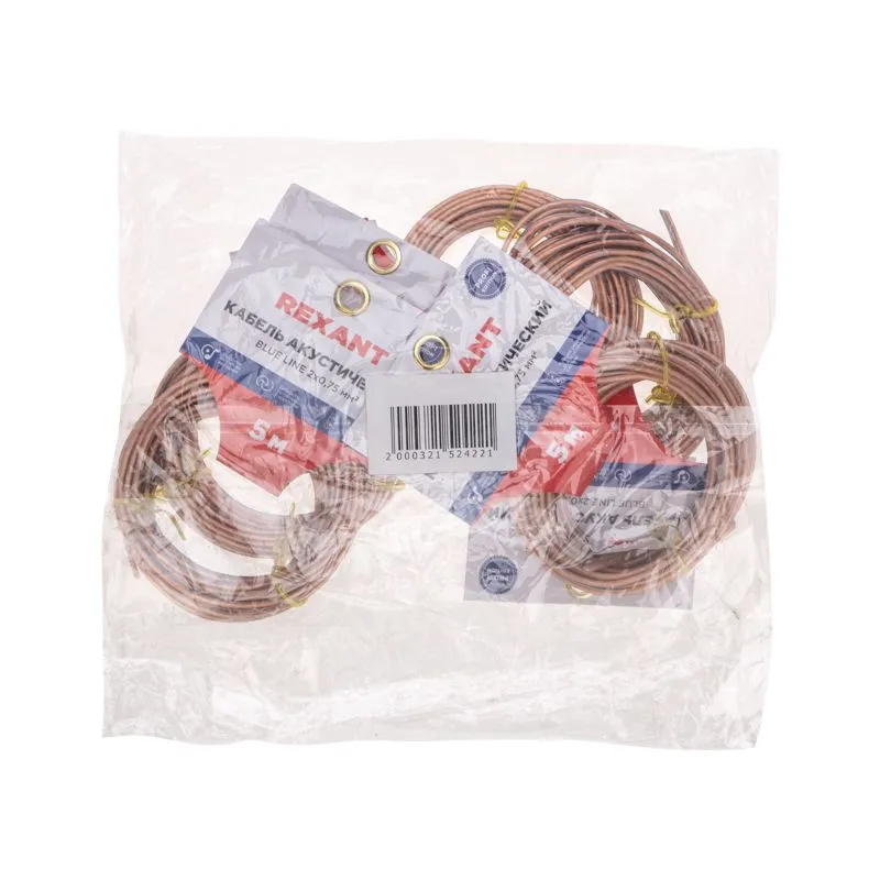 Кабель акустический 2х0,75мм², прозрачный BLUELINE, мини-бухта 5м REXANT - Фото 5