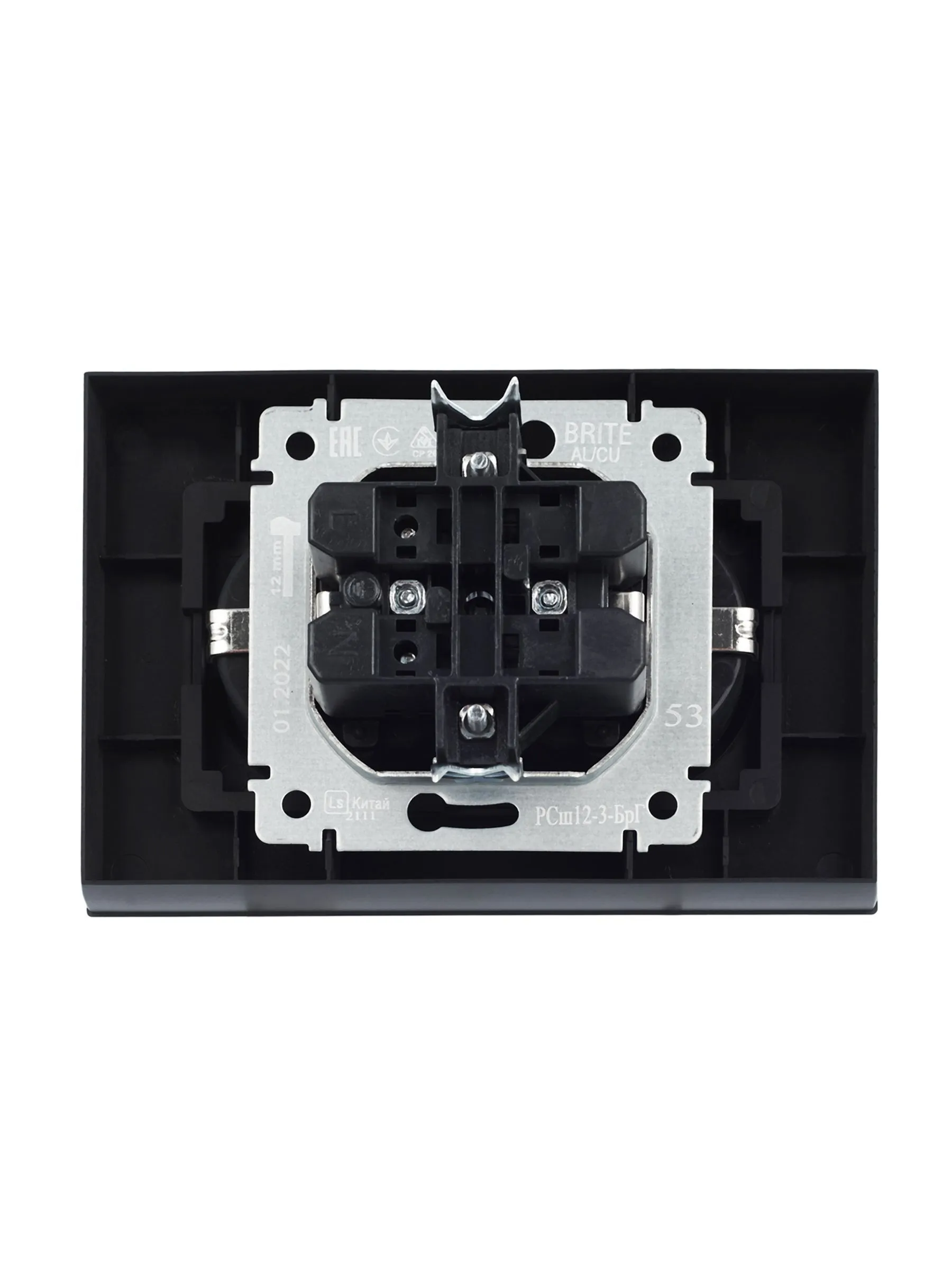 BRITE Розетка 2-местная с заземлением с защитными шторками 16А в сборе РСш12-3-БрГ графит IEK - Фото 6
