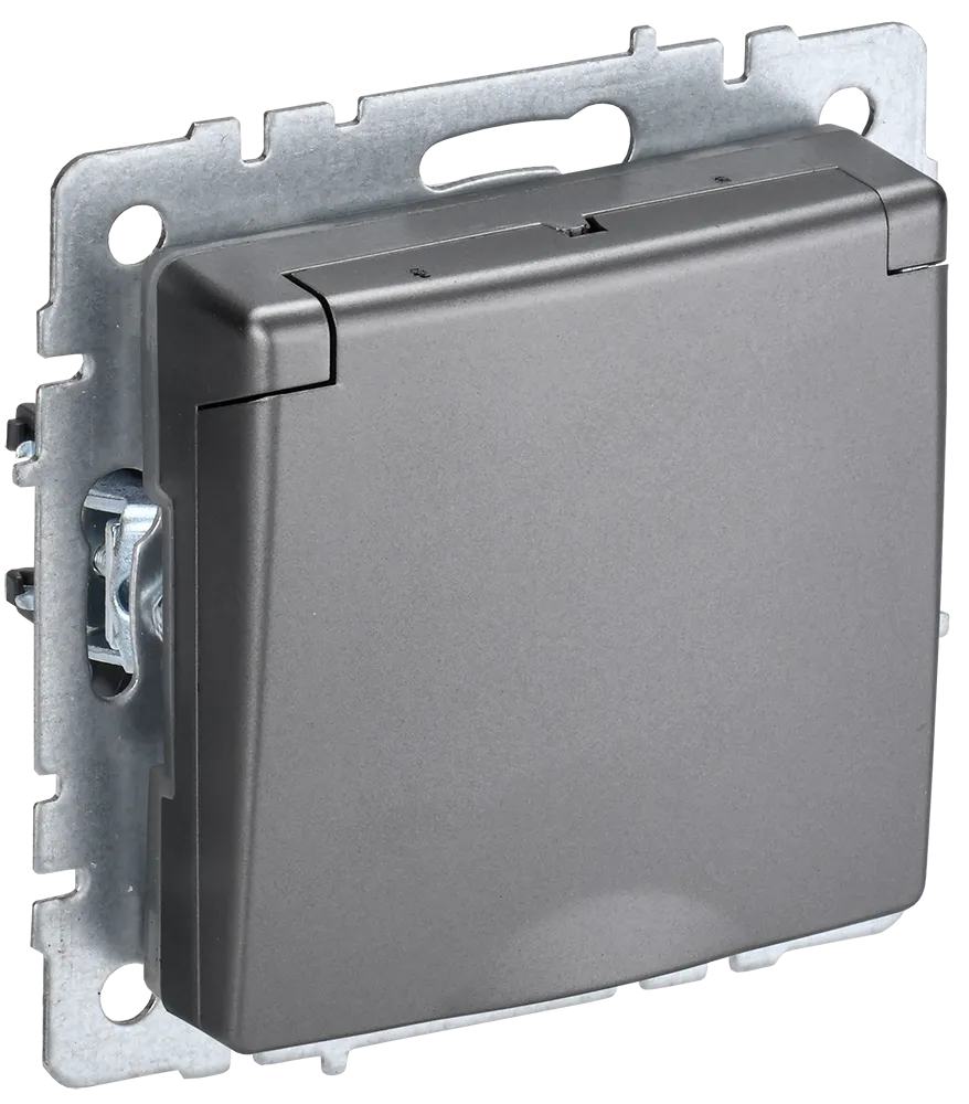 BRITE Розетка 1-местная с заземлением с защитными шторками и крышкой 16А IP20 РСбш10-3-БрС сталь IEK