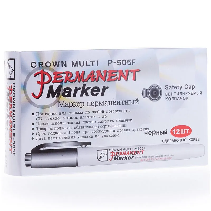 Маркер перманентный Multi Marker Super Slim 1мм, черный, пулевидный Crown - Фото 2