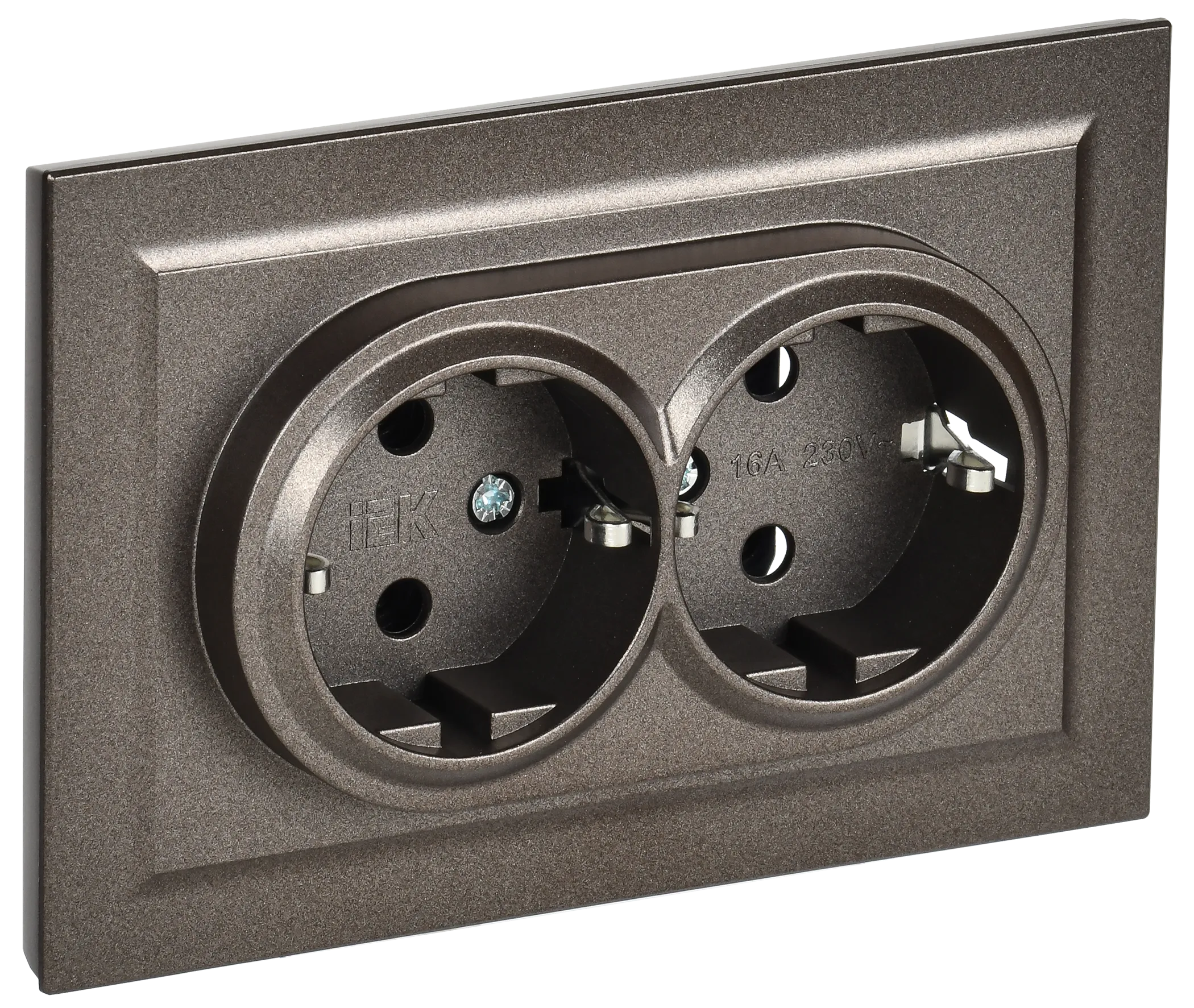 BRITE Розетка 2-местная с заземлением с защитными шторками 16А в сборе РСш12-3-БрТБ темная бронза IEK