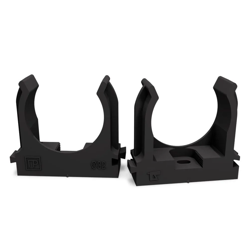 Крепеж-клипса для труб атмосферостойкая для монтажного пистолета черная в п/э d32 мм (25шт/500шт уп/