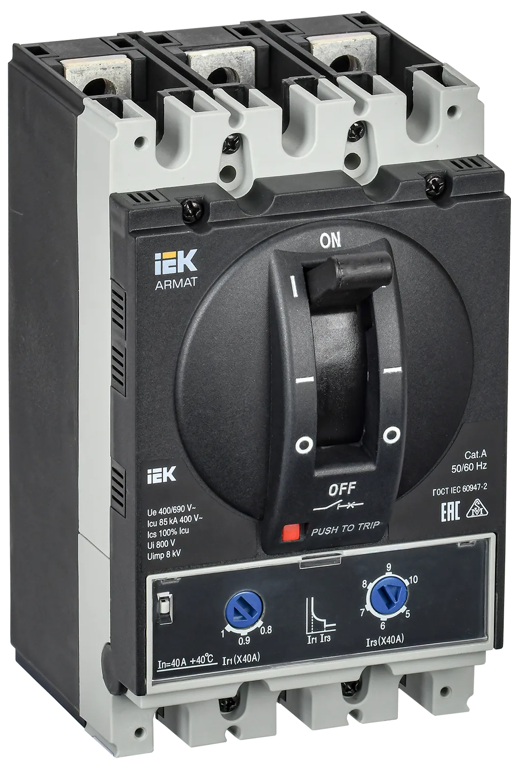 ARMAT Автоматический выключатель в литом корпусе 3P типоразмер A 85кА 40А расцепитель термомагнитный регулируемый IEK