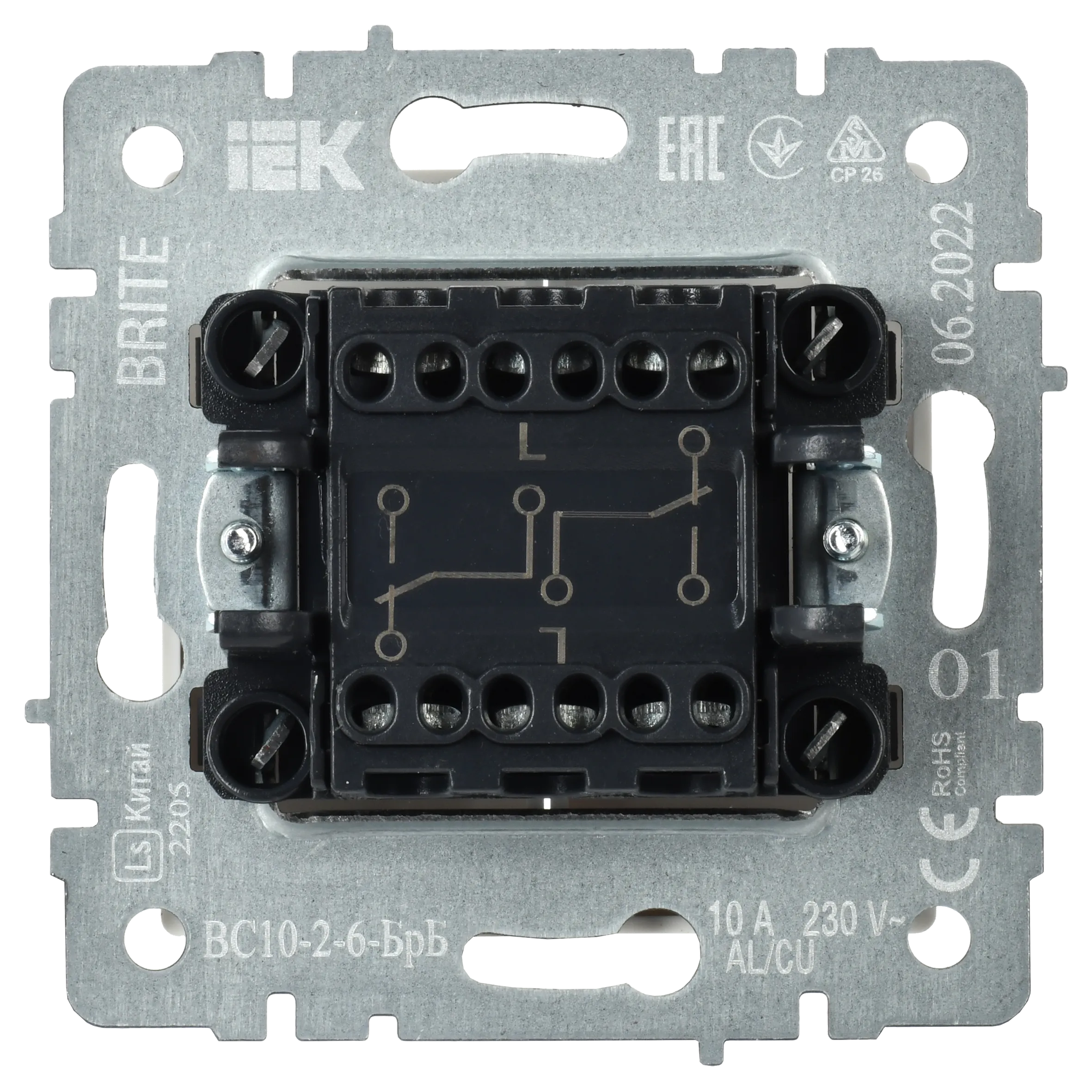 BRITE Выключатель 2-клавишный проходной 10А ВС10-2-6-БрБ белый IEK - Фото 2