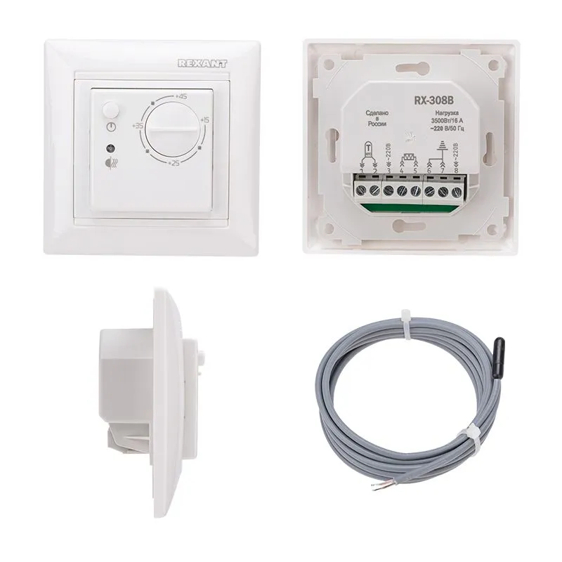 Терморегулятор механический RX-308B белый (совместим с Legrand серии Valena) REXANT - Фото 2