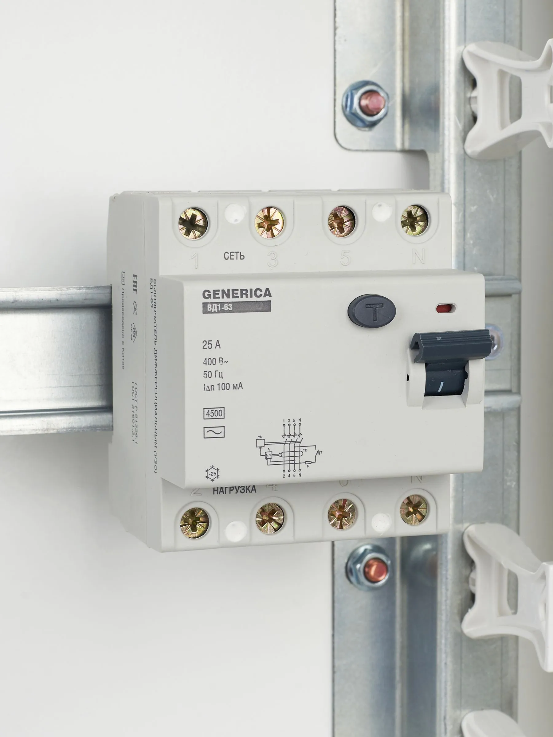 Выключатель дифференциальный (УЗО) ВД1-63 4Р 25А 100мА GENERICA - Фото 4