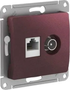 Розетка компьютерная + телевизионная 2-м Glossa RJ45 кат.5E + TV механизм баклажан. SE GSL001189 1402926
