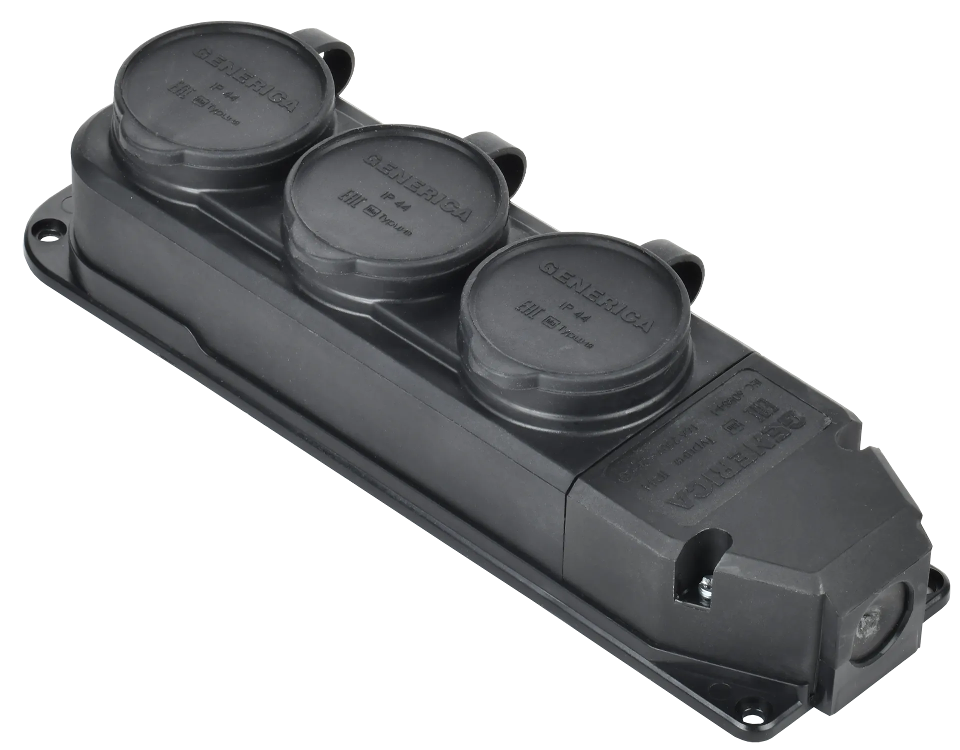 Розетка (колодка) трёхместная с защитной крышкой IP44 каучук черная GENERICA ERK20-016-03-44-K02-G