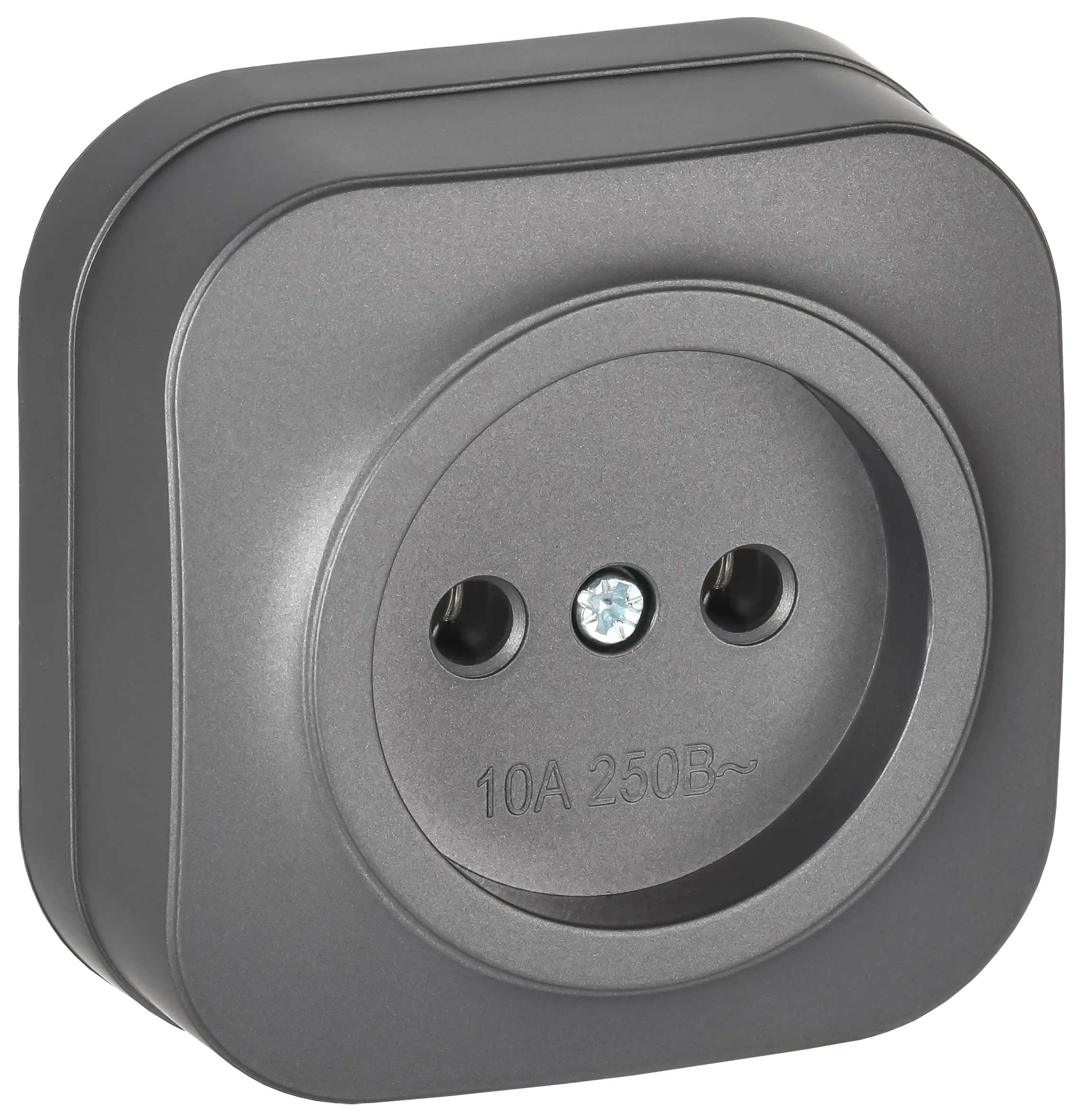 GLORY Розетка 1-местная для открытой установки без заземления без защитных шторок 10А РС20-2-ХСм сталь матовый IEK ERH10-K46M-10