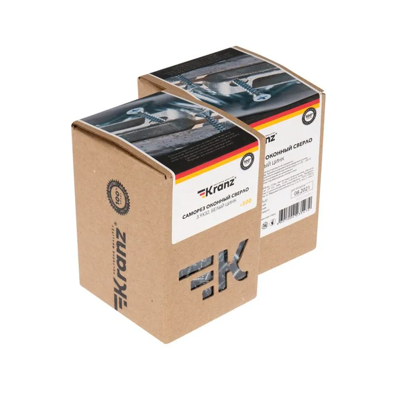 Саморез оконный сверло 3,9х32мм, белый цинк, короб (500 шт/уп) KRANZ - Фото 2