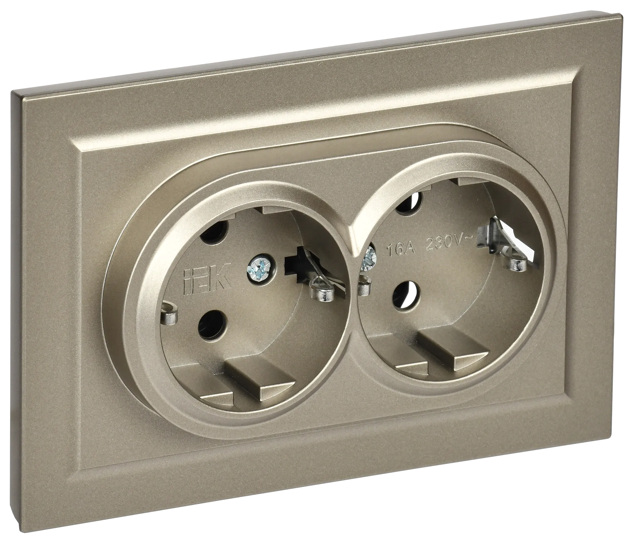 BRITE Розетка 2-местная с заземлением без защитных шторок 16А в сборе РС12-3-БрШ шампань IEK BR-R21-16-K37-F