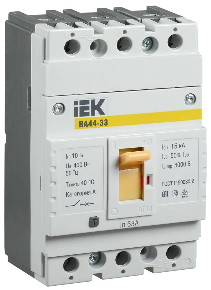 Выключатель автоматический ВА44-33 3Р 63А 15кА IEK SVA4410-3-0063