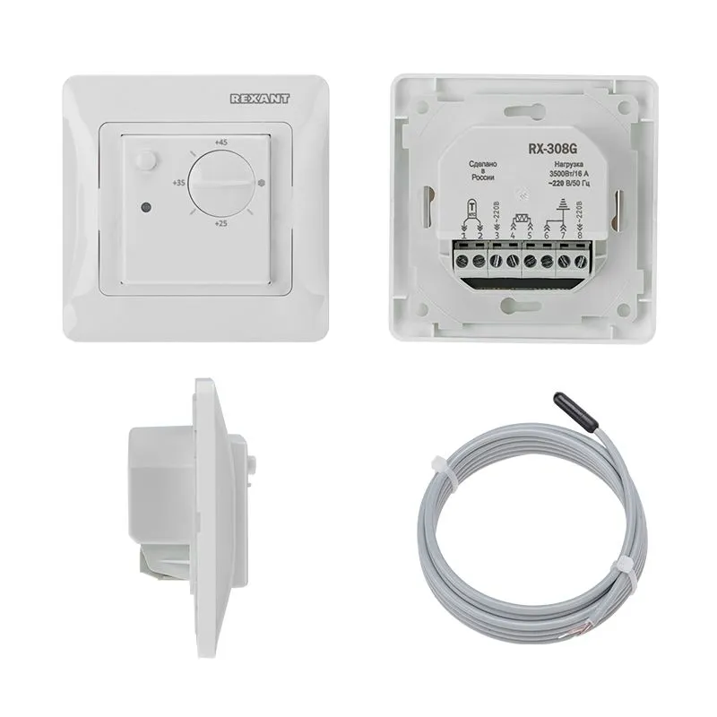 Терморегулятор механический RX-308G белый (совместим с Schneider серии Glossa, Atlas, Sedna, W59) REXANT - Фото 2