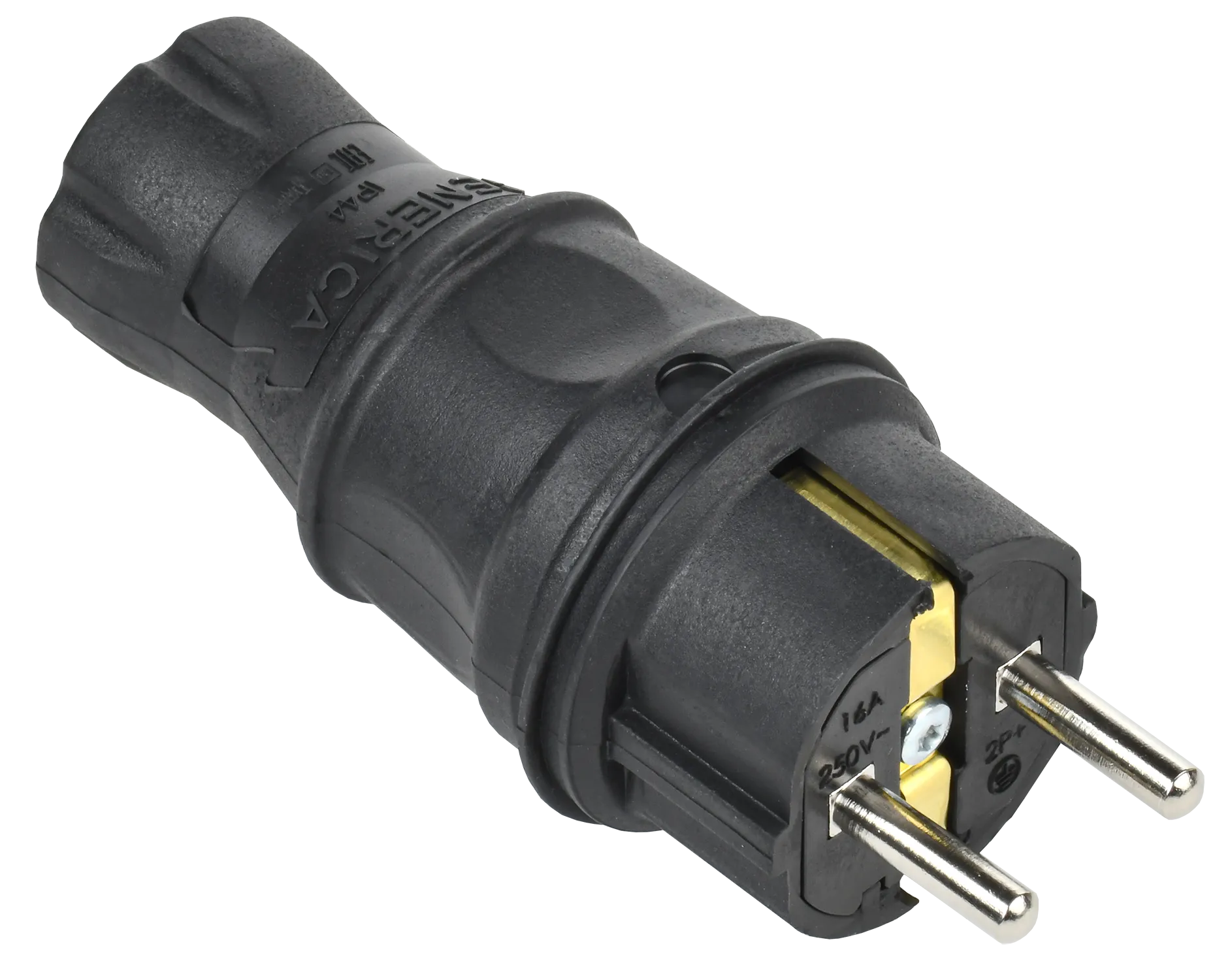 Вилка прямая 16А IP44 каучук черная GENERICA EVK20-016-01-44-K02-G