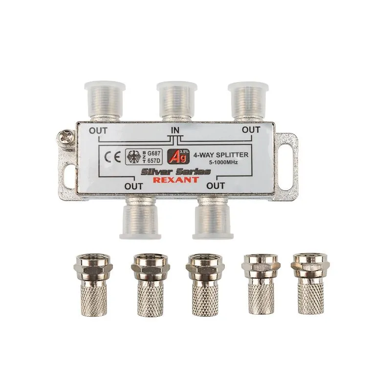 Делитель ТВх4 под F-разъем, 5-1000МГц, Silver (5 F-разъемов в комплекте) REXANT - Фото 4