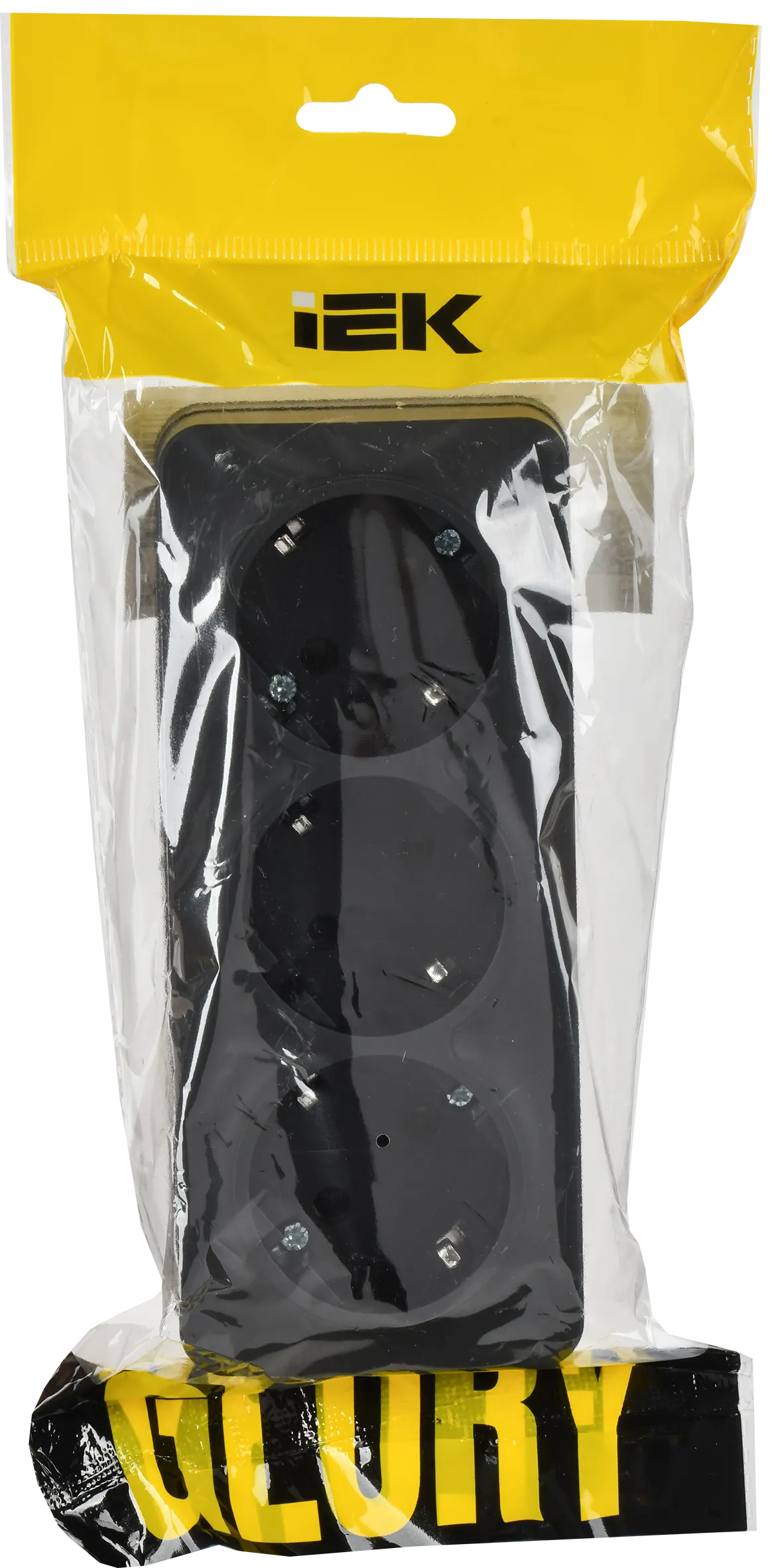 GLORY Розетка 3-местная для открытой установки с заземлением без защитных шторок 16А РС23-3-ХЧм черный матовый IEK - Фото 2